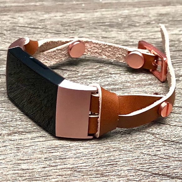 Brown Slim Leather Charge 4 RoseGold Bracelet - Picture 5 of 8
